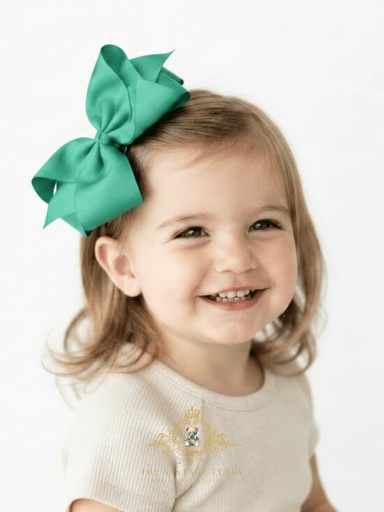 The Vintage Teddy Other - Pretty Girls Hair Bows Grosgrain Ribbon Clips Hair Accessories Aqua Green 6 Inch